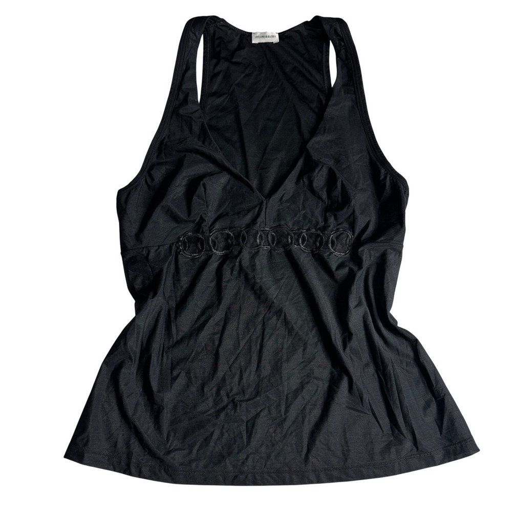 Vintage Intimissimi Black V-Neck Tank Top with Embroidered Ring Detail Womens SM